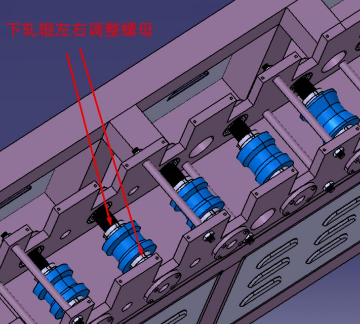 调整下排冷弯轧辊的左右螺母